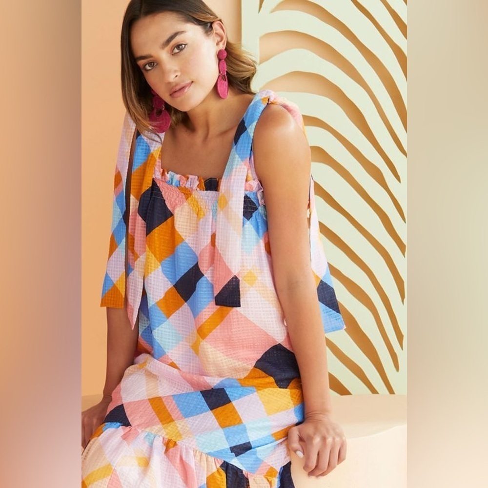Marie Oliver Maya Midi Dress‎ Plaid Tie Shoulder